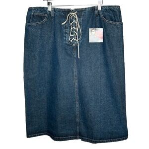 New Gloria Vanderbilt Women’s Lace Up Denim Skirt Size 20W Blue Denim BNWT